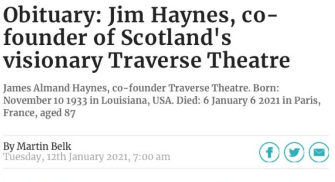 Jim Haynes 1933-2021 (official obit) The Scotsman