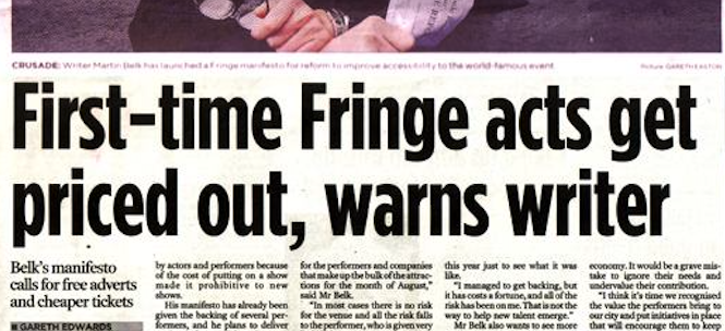 SCOTSMAN: First-Time Fringe acts Get Priced-Out